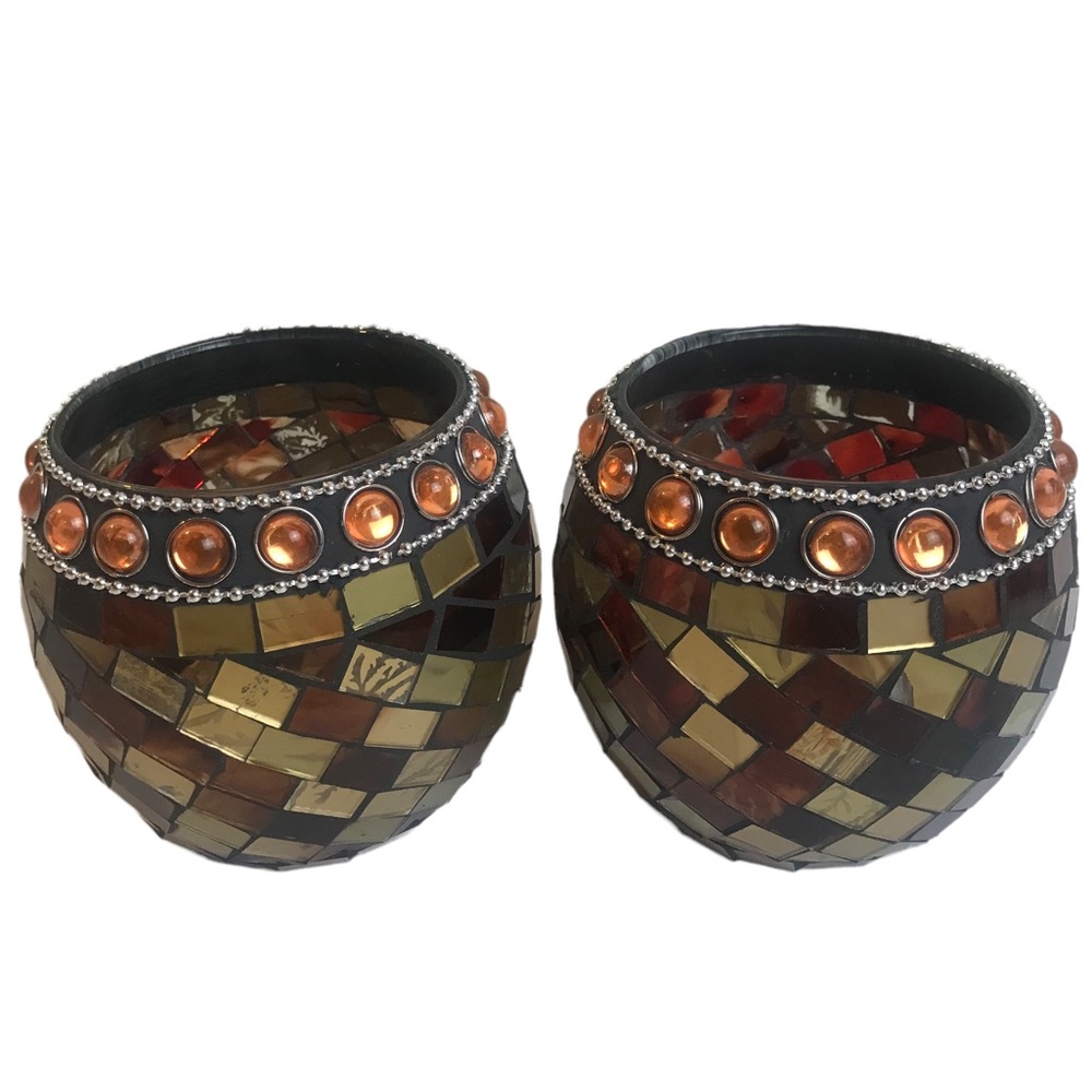 2 Glass Mosaic Votive Candle Holders
Fall or Year Round Table Decor